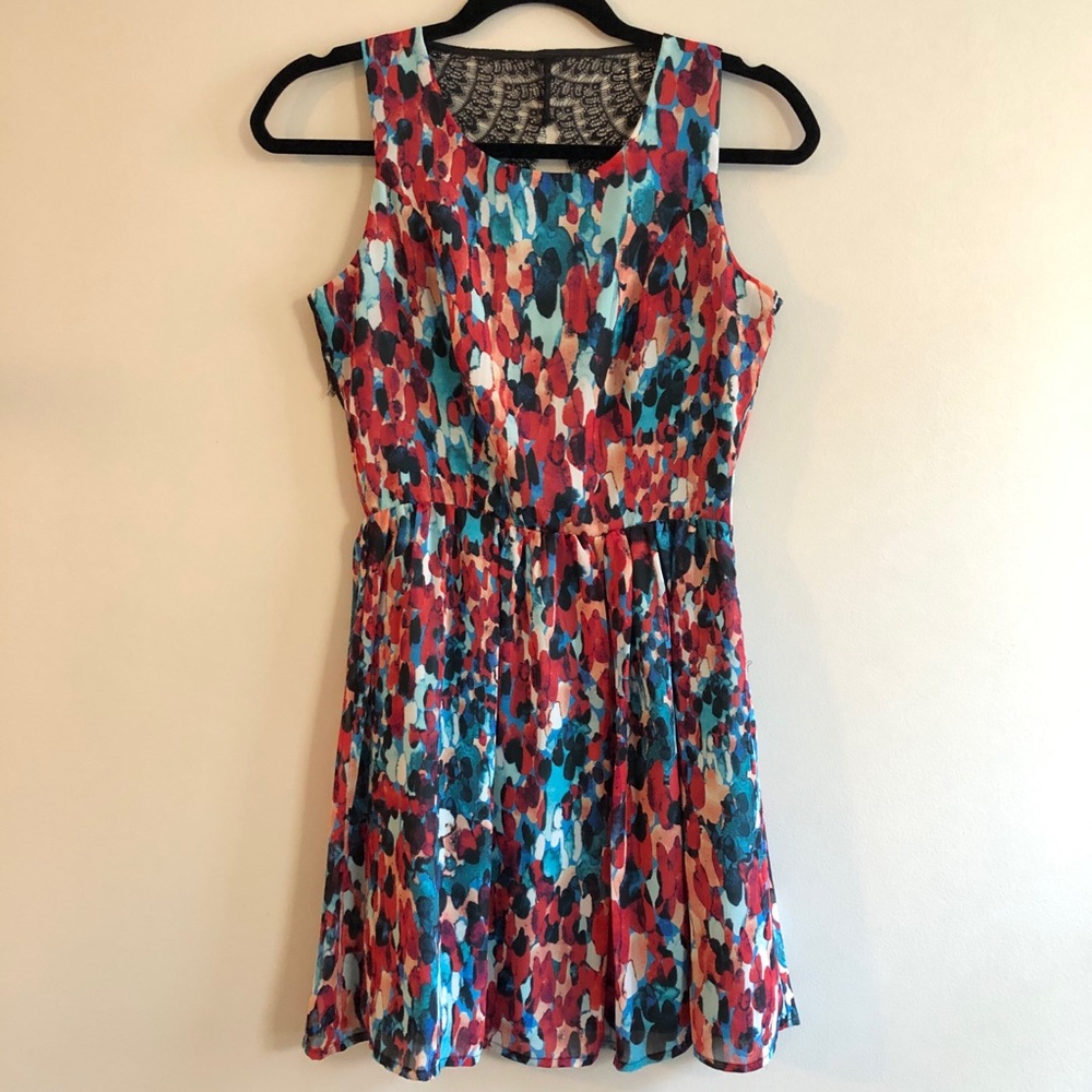 Multi-color dress, black lace in back, size 2, from Jack